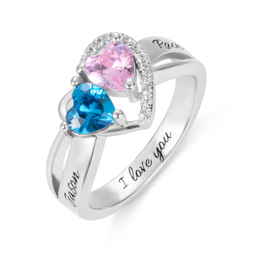 ETERNAL LOVE | Heart Birthstones Engraved Promise Ring