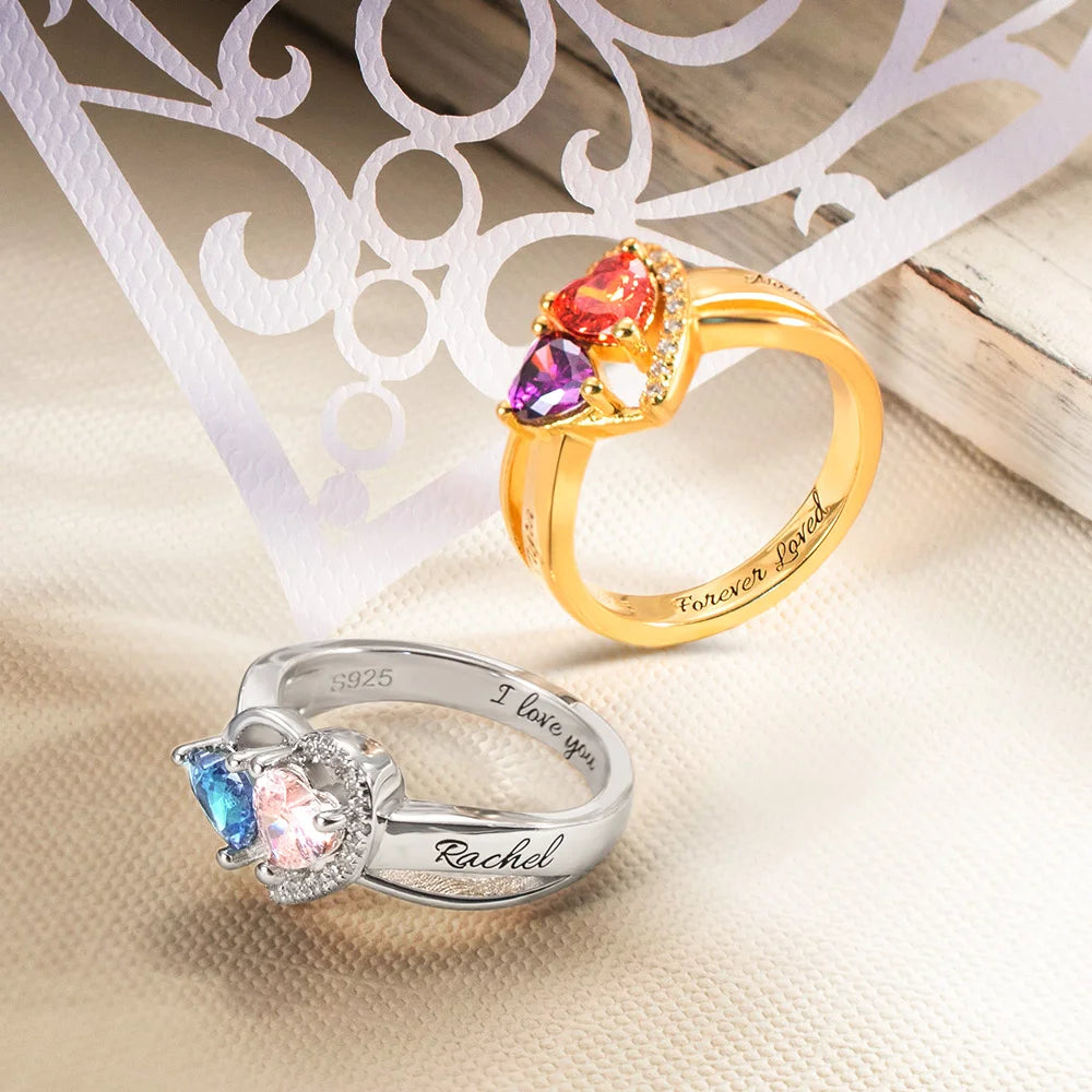 ETERNAL LOVE | Heart Birthstones Engraved Promise Ring