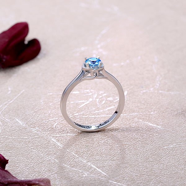 ENERGIE | Gegraveerde Solitaire Geboortesteen Ring In Zilver