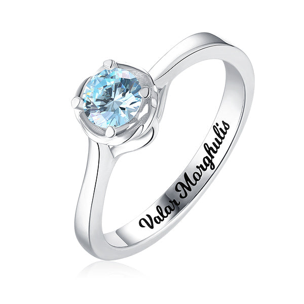 ENERGIE | Gegraveerde Solitaire Geboortesteen Ring In Zilver