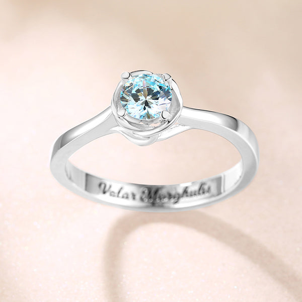 ENERGIE | Gegraveerde Solitaire Geboortesteen Ring In Zilver
