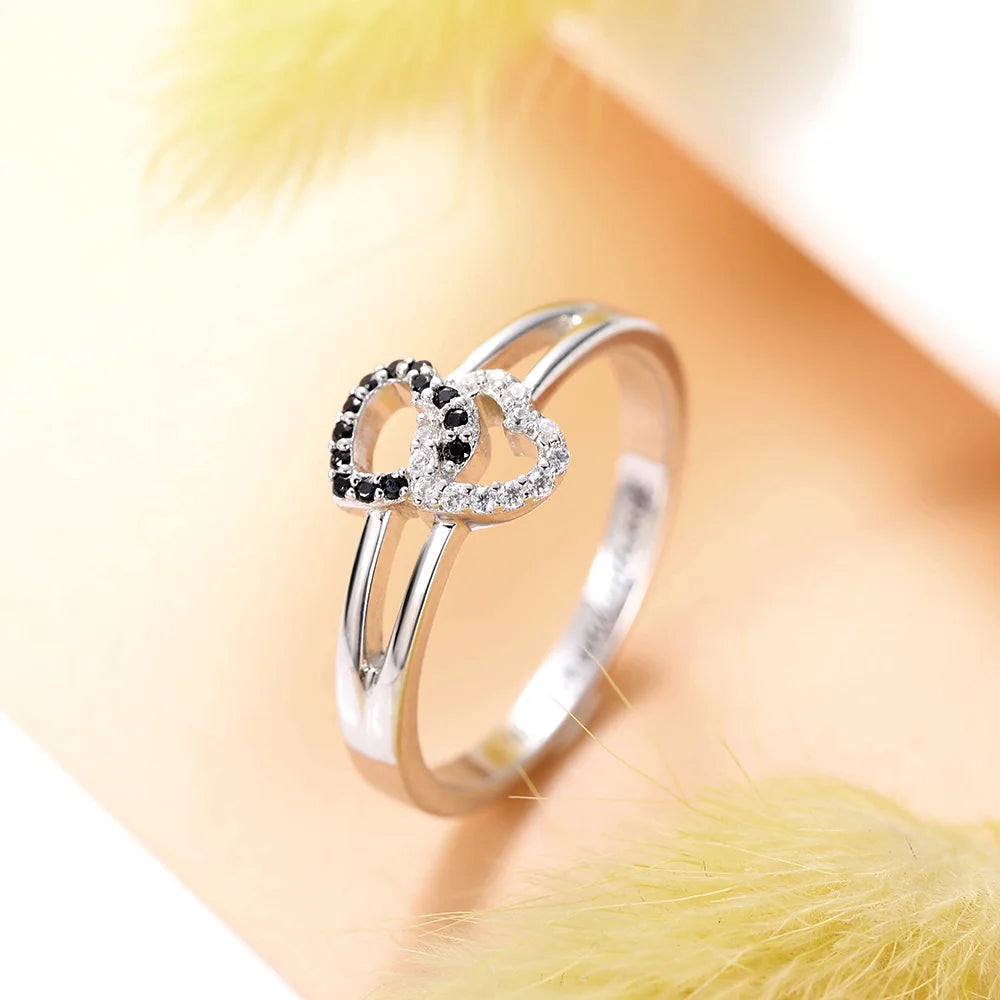 MELIE | Engraved Dual Hearts Birthstones Silver Ring