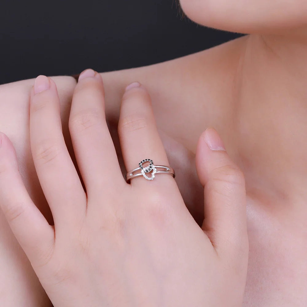 MELIE | Engraved Dual Hearts Birthstones Silver Ring
