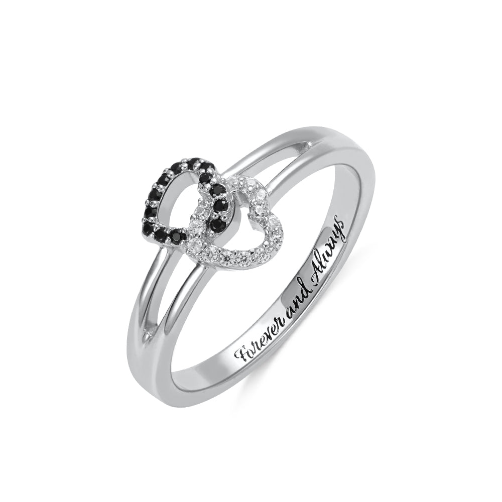 MELIE | Engraved Dual Hearts Birthstones Silver Ring