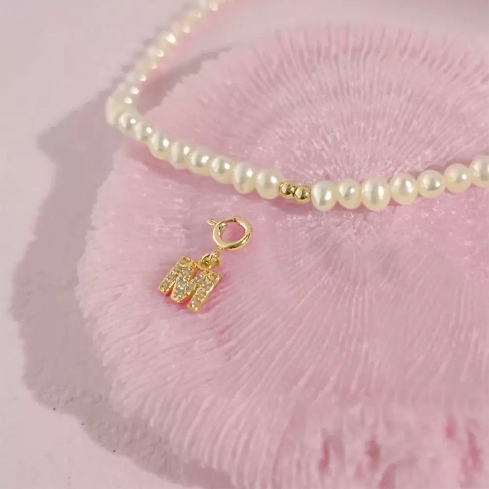 PERAL CHOKER LETTER | Personalized Initial Pearl Choker With Zircon Pendant Letter Charm