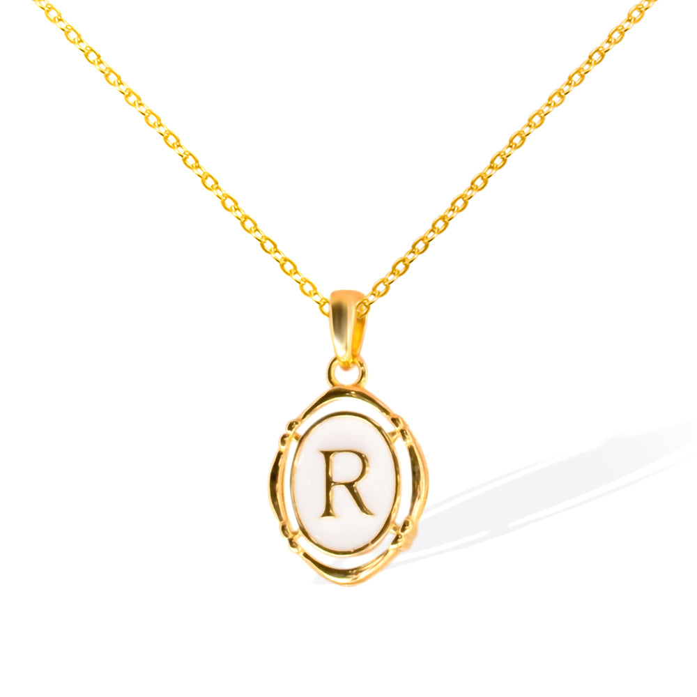 MINIMALIST ENAMEL |Charm, Initial Pendant, Oval Letter, Vintage Necklace