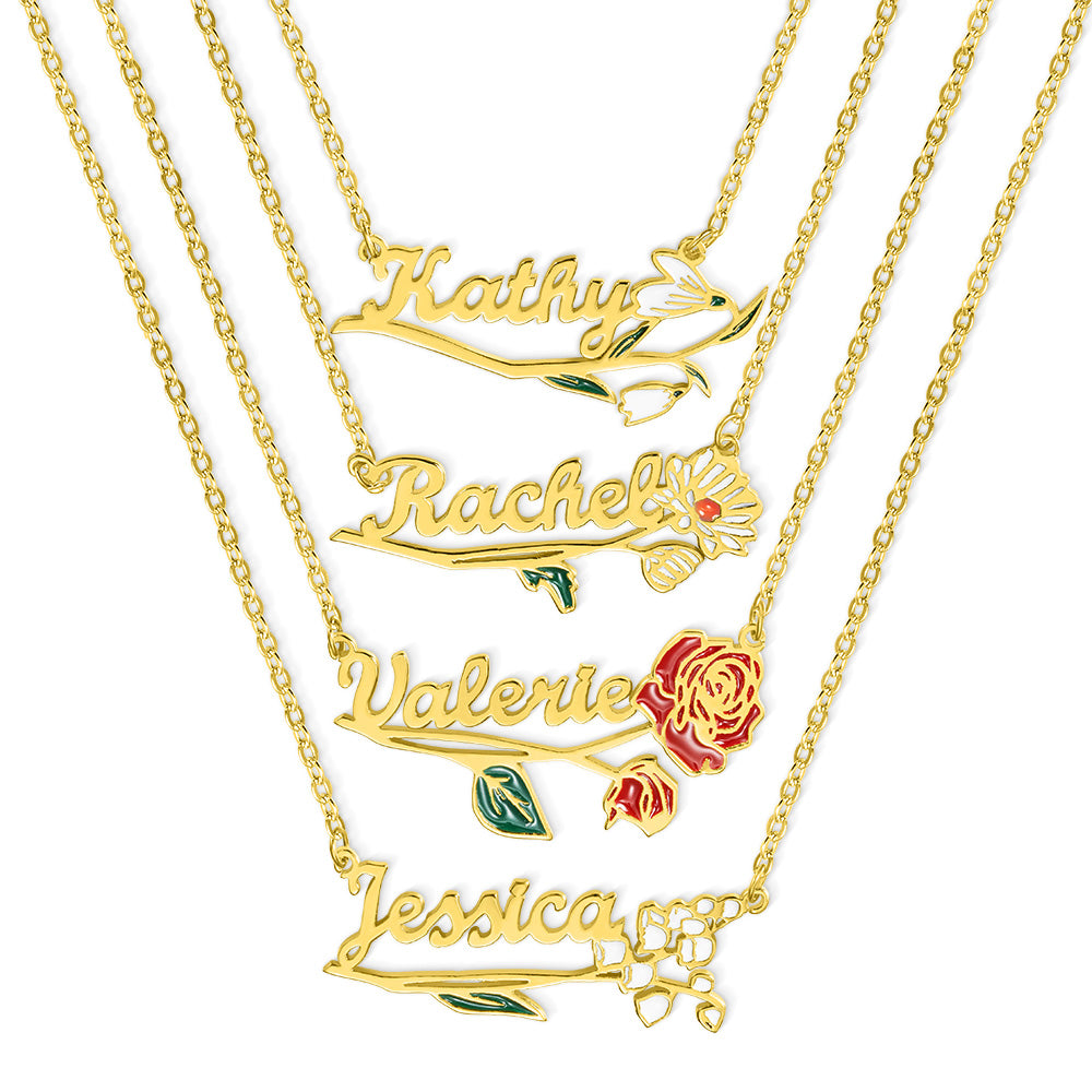 DAINTY FLOWER &amp; NAME | Personalized Name &amp; Birth Flower Necklace