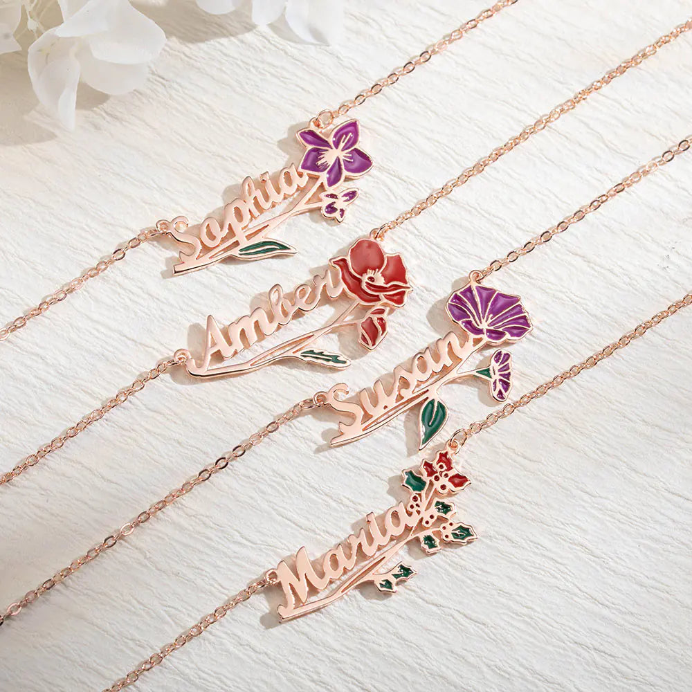 DAINTY FLOWER &amp; NAME | Personalized Name &amp; Birth Flower Necklace