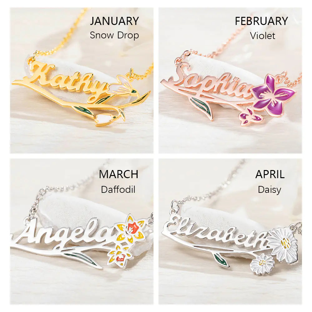 DAINTY FLOWER &amp; NAME | Personalized Name &amp; Birth Flower Necklace