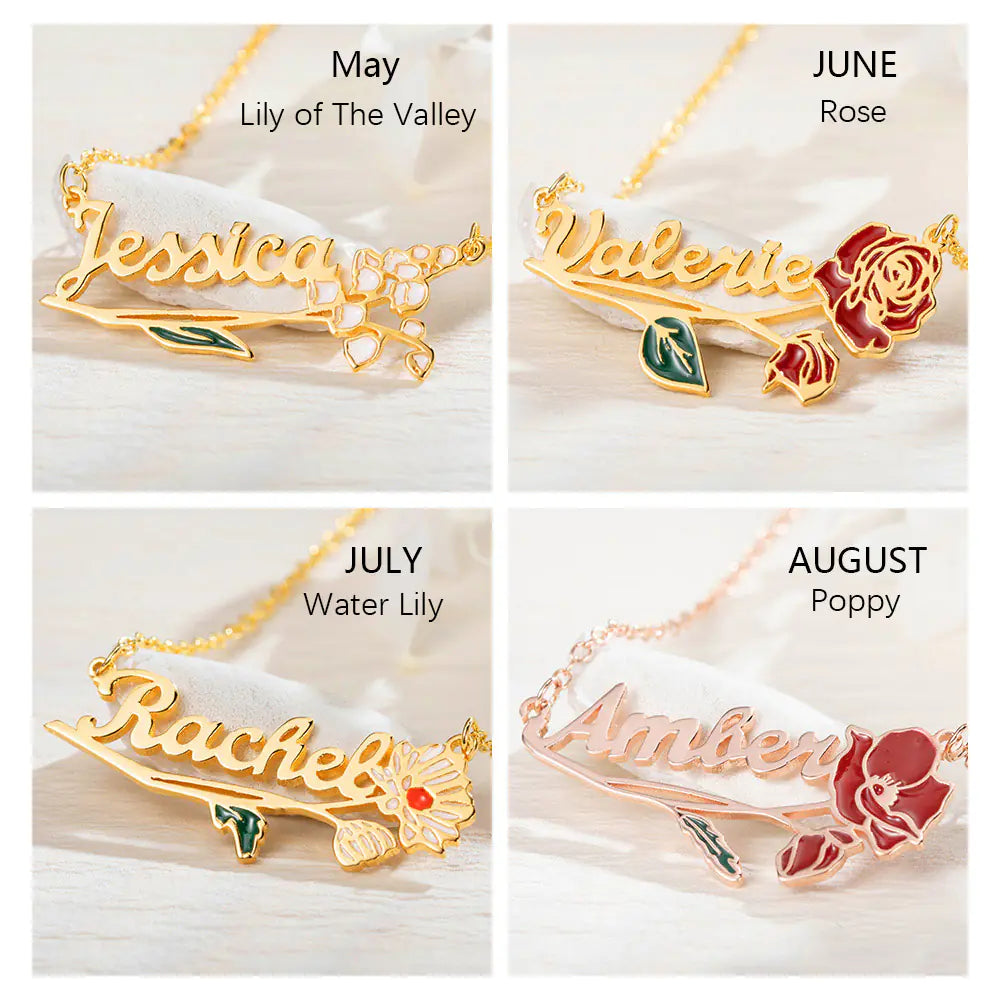 DAINTY FLOWER &amp; NAME | Personalized Name &amp; Birth Flower Necklace