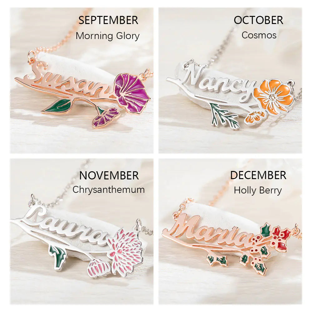 DAINTY FLOWER &amp; NAME | Personalized Name &amp; Birth Flower Necklace