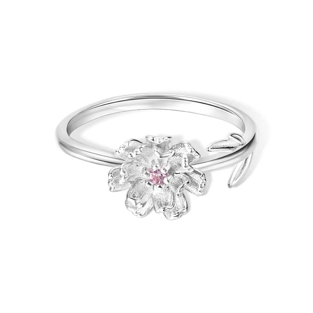 3D FLOWER | Personalized Birth Flower 3D adjustable Ring with Birthstone