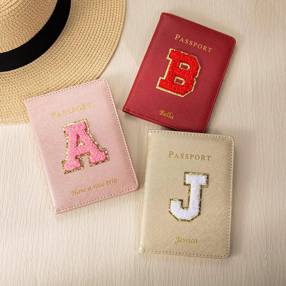 Custom Leather Letter Patch Passport Cover | Personalized Name Passport Cover, Travel Accessories