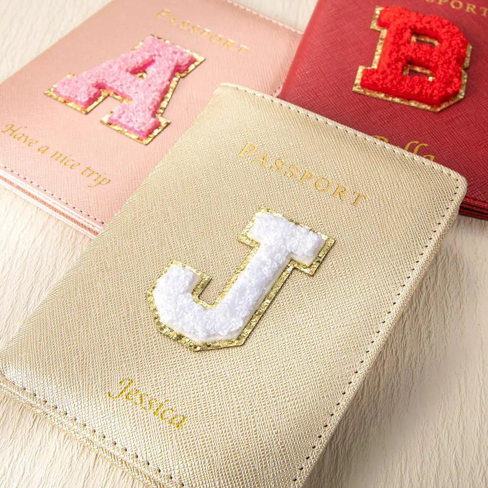 Custom Leather Letter Patch Passport Cover | Personalized Name Passport Cover, Travel Accessories