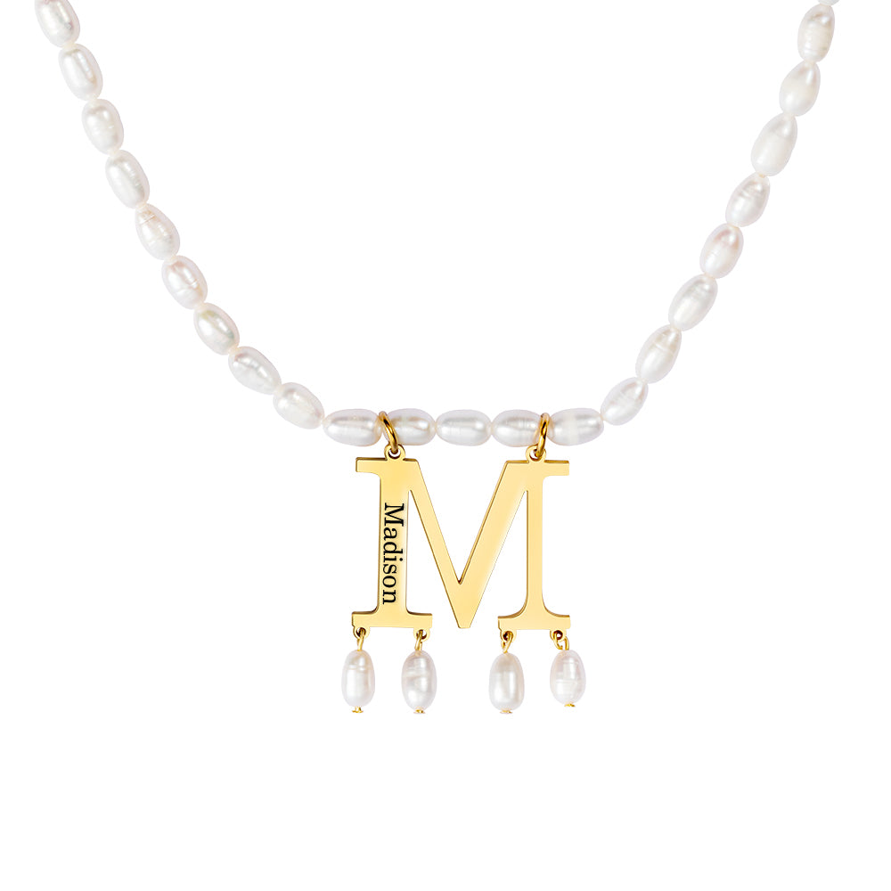 CHOKER INITIAL PEARL | Custom Gold Initial Choker Pendant Pearl Necklace