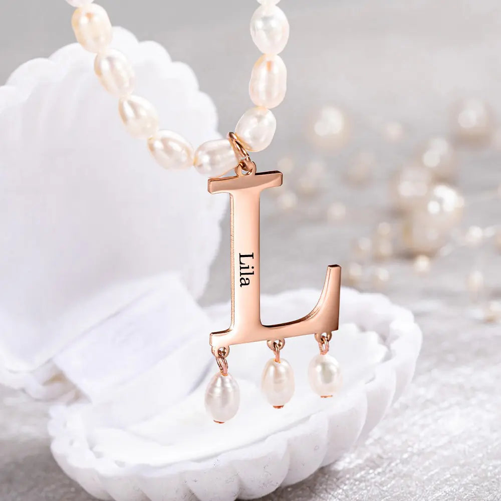 CHOKER INITIAL PEARL | Custom Gold Initial Choker Pendant Pearl Necklace