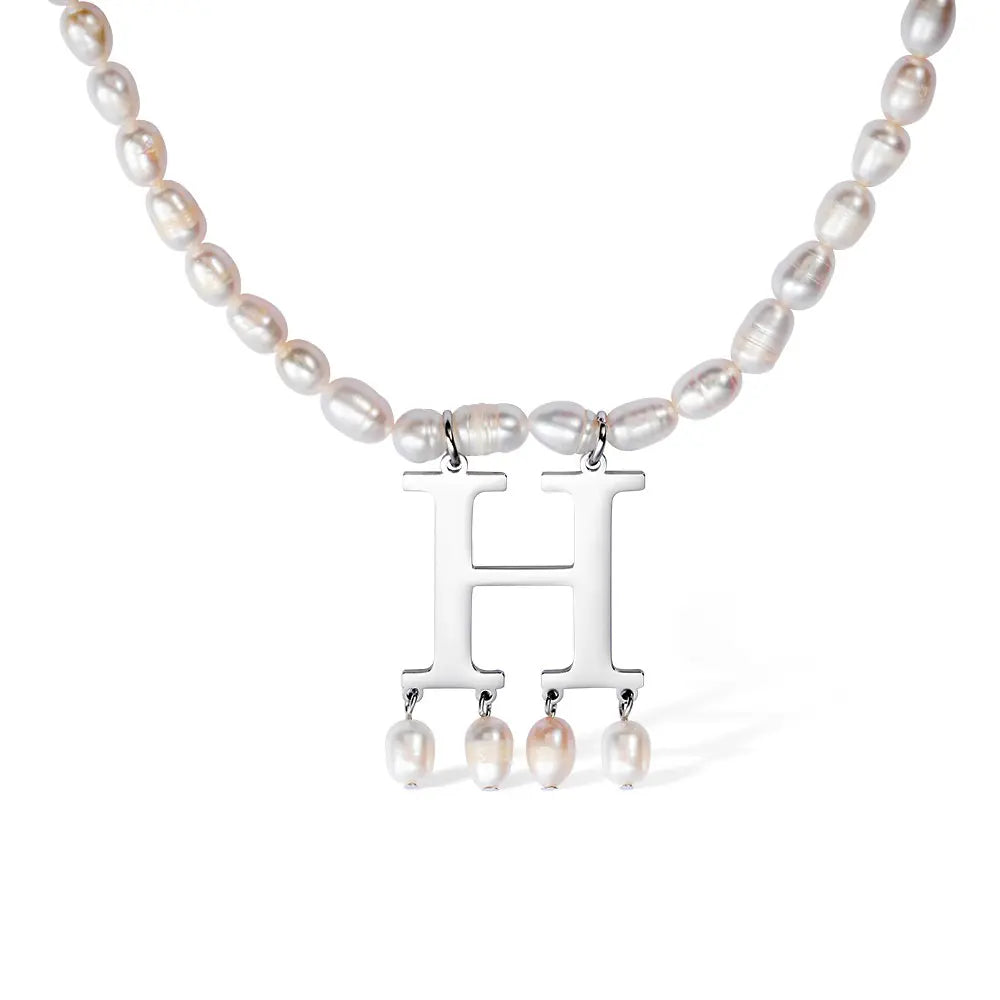 CHOKER INITIAL PEARL | Custom Gold Initial Choker Pendant Pearl Necklace