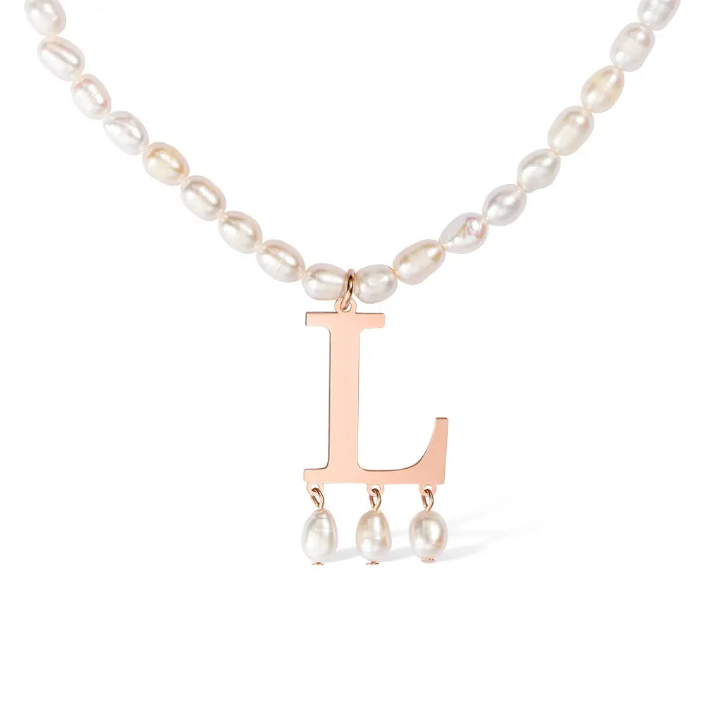 CHOKER INITIAL PEARL | Custom Gold Initial Choker Pendant Pearl Necklace