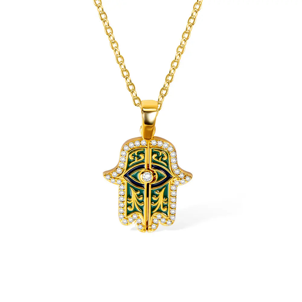 HAND OF FATIMA W INITIAL | Custom Initial Gold Hamsa Necklace, Hand of Fatima Pendant, Evil Eye , Amulet for Protection & Good Luck