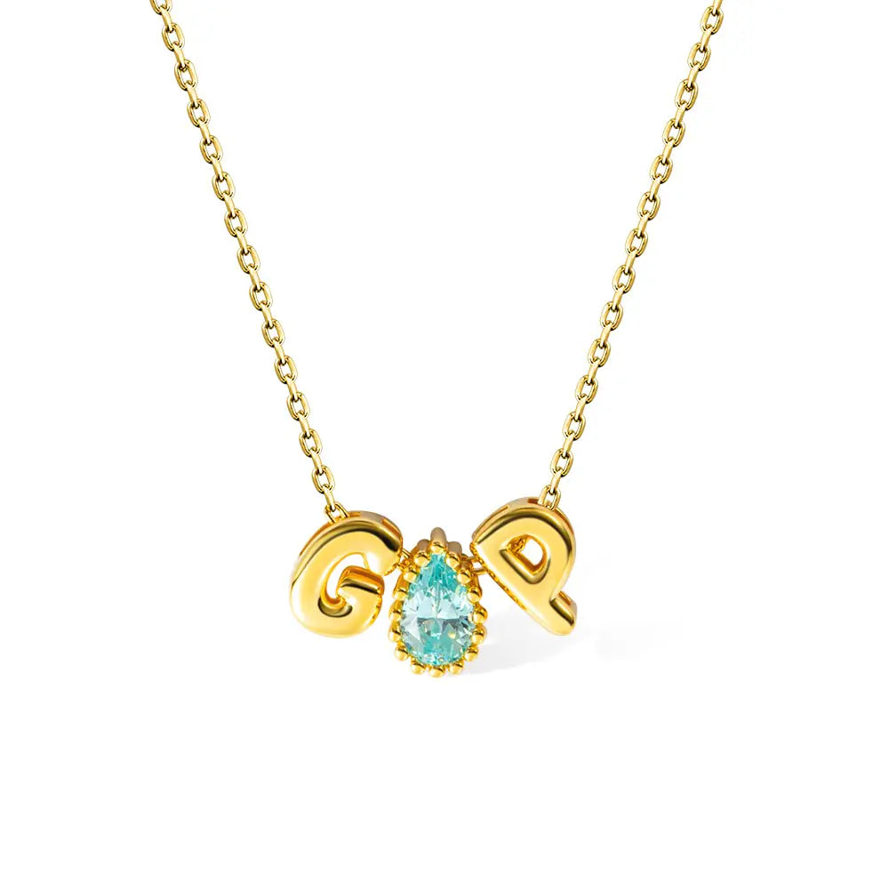 DOUBLE BUBBLE LETTER W BIRTHSTONE | 3D Ballon Initiaal Ketting Met Geboortesteen