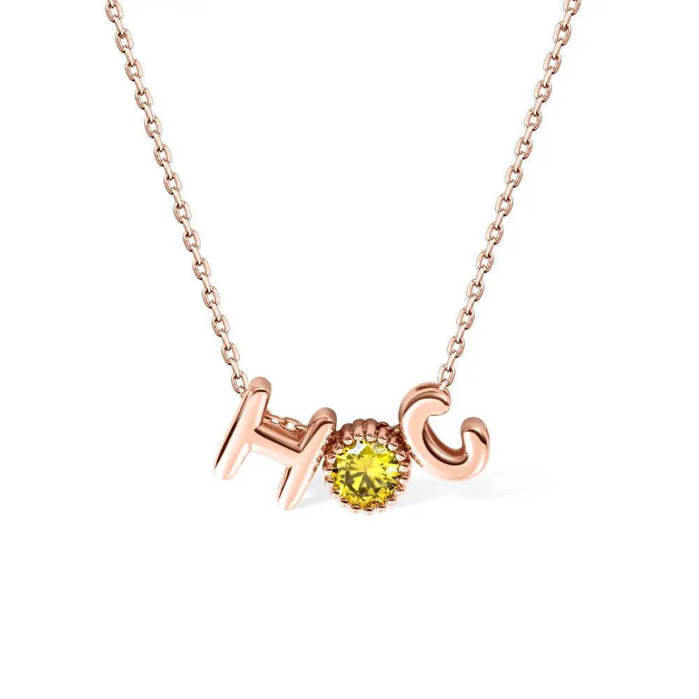 DOUBLE BUBBLE LETTER W BIRTHSTONE | 3D Ballon Initiaal Ketting Met Geboortesteen