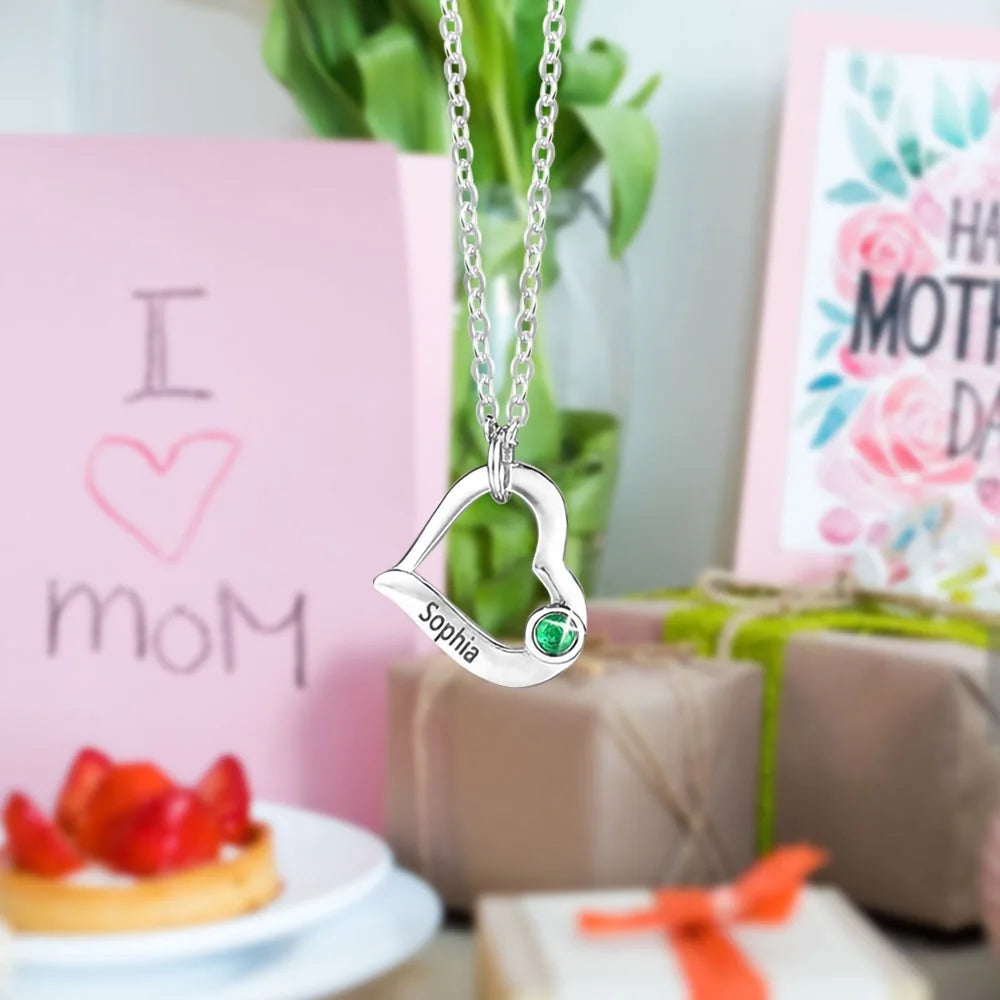 MY HEARTHS | Custom Name Heart Necklace with Birthstones