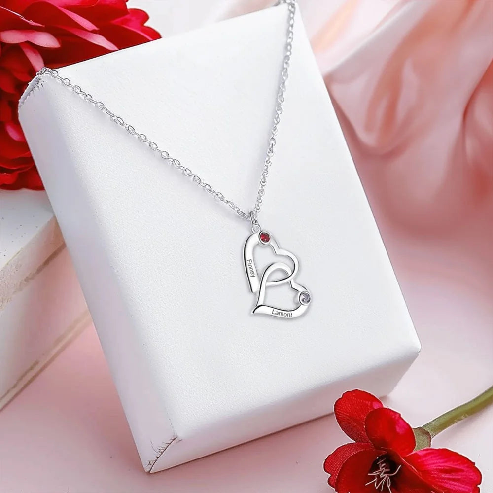 MY HEARTHS | Custom Name Heart Necklace with Birthstones