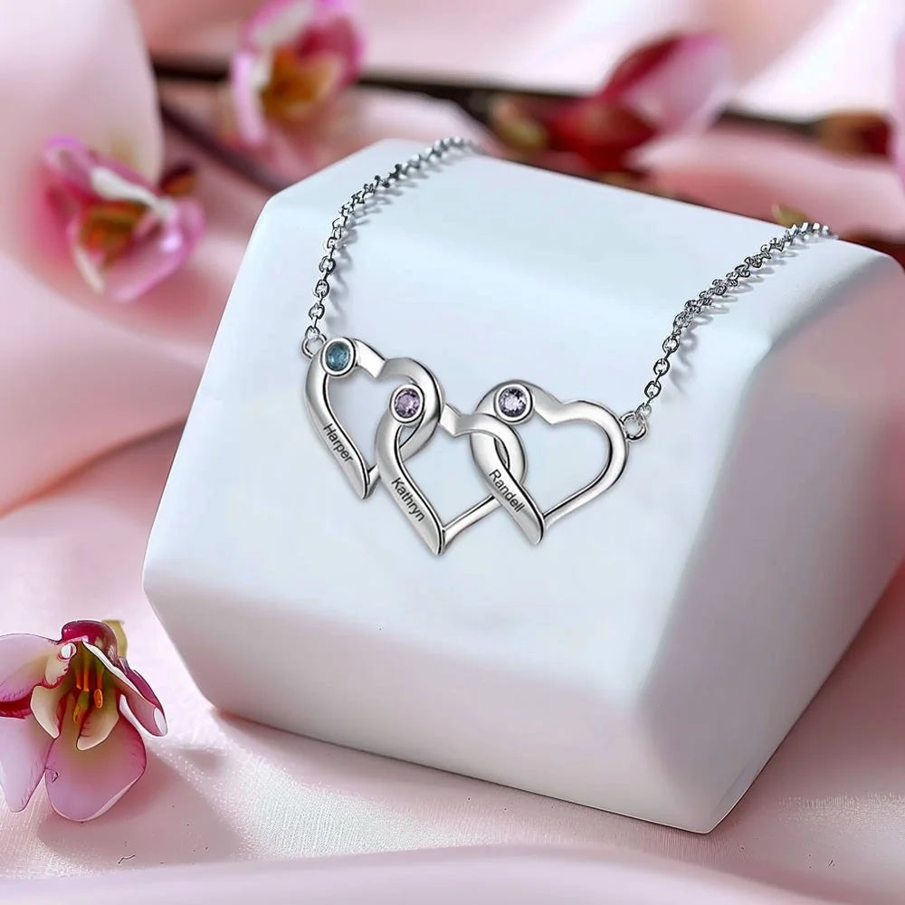 MY HEARTHS | Custom Name Heart Necklace with Birthstones