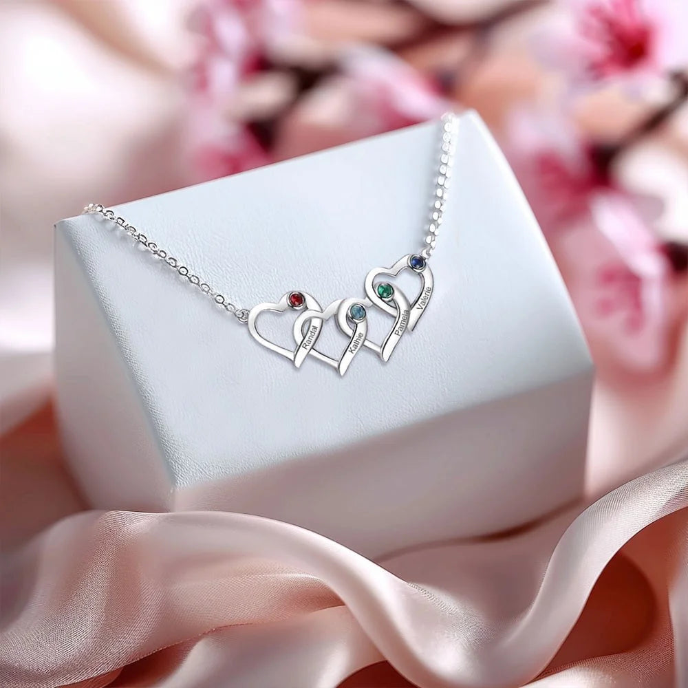 MY HEARTHS | Custom Name Heart Necklace with Birthstones