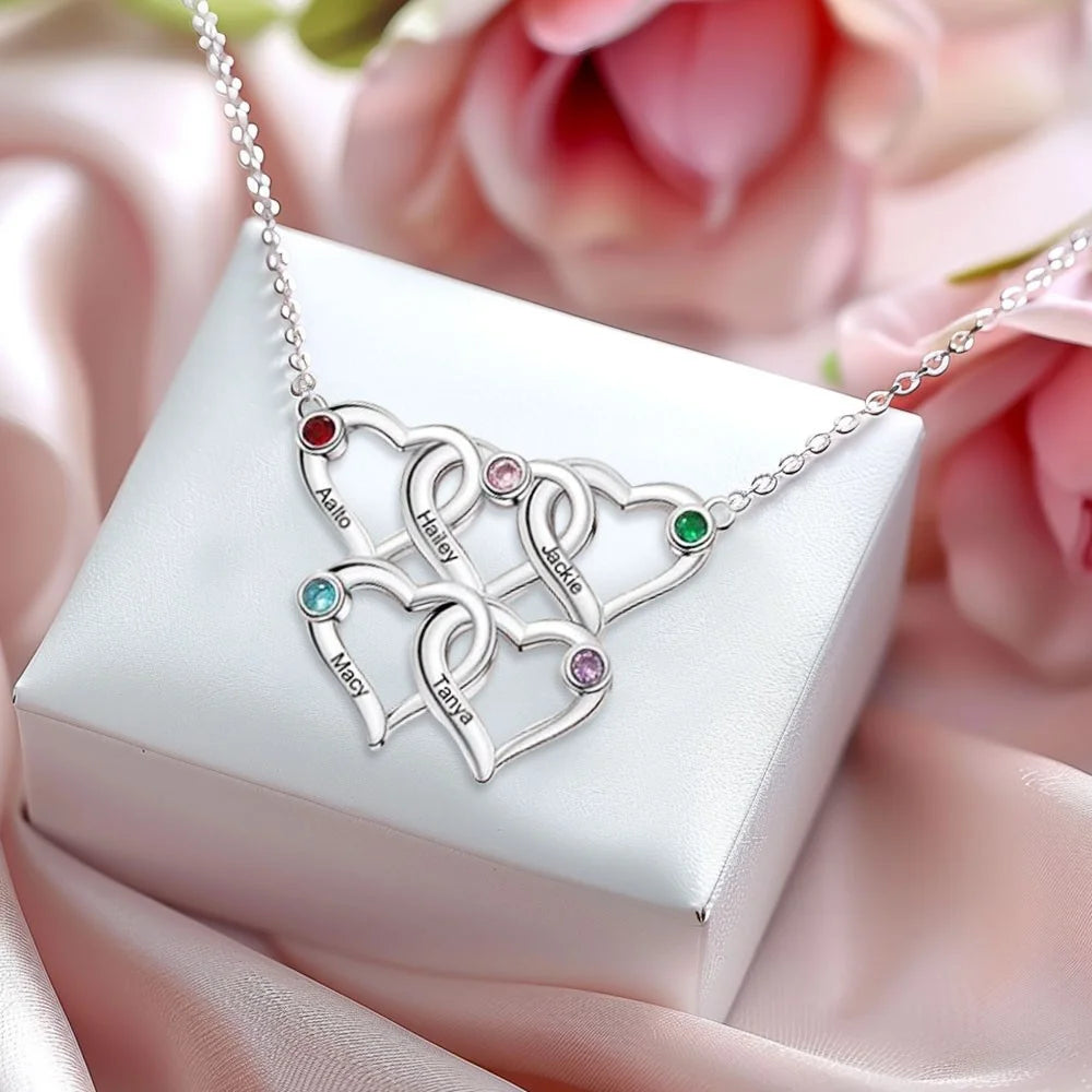 MY HEARTHS | Custom Name Heart Necklace with Birthstones
