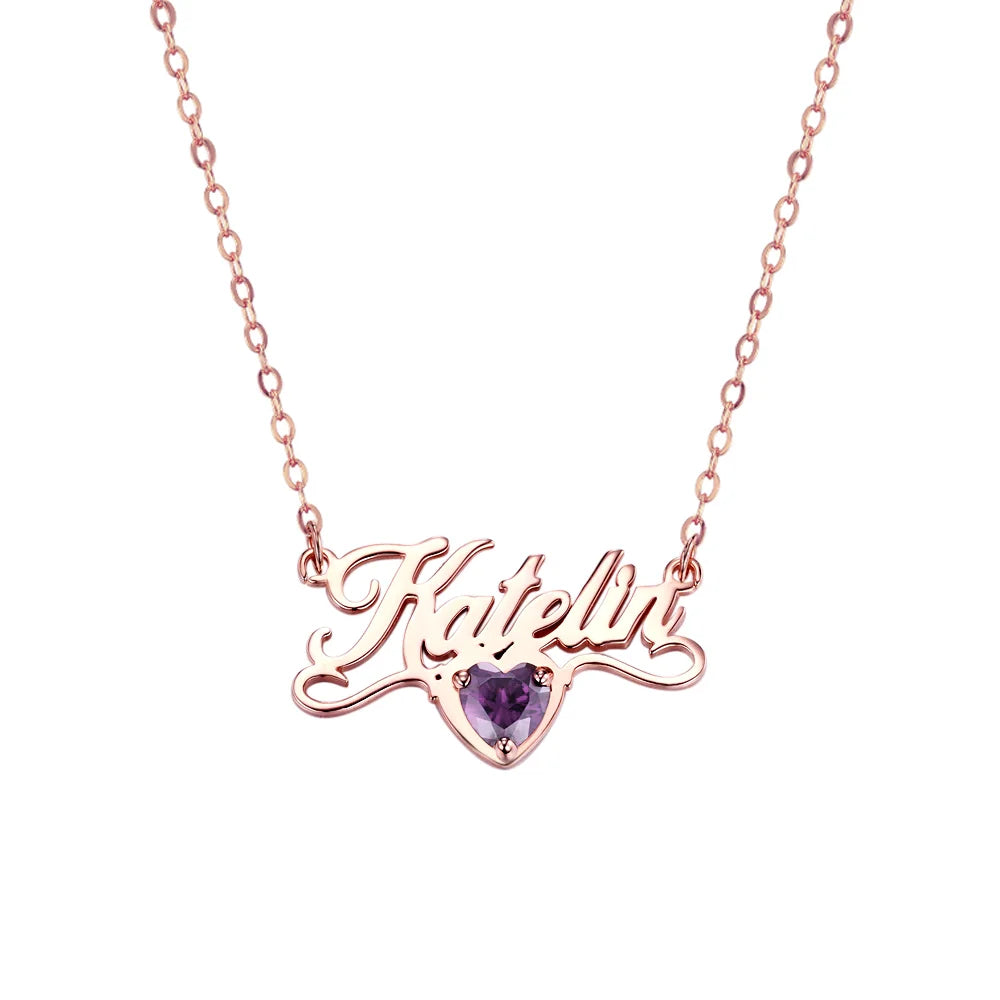 HEARTH NAME | Gepersonaliseerde minimalistische naamketting met hart geboortesteen