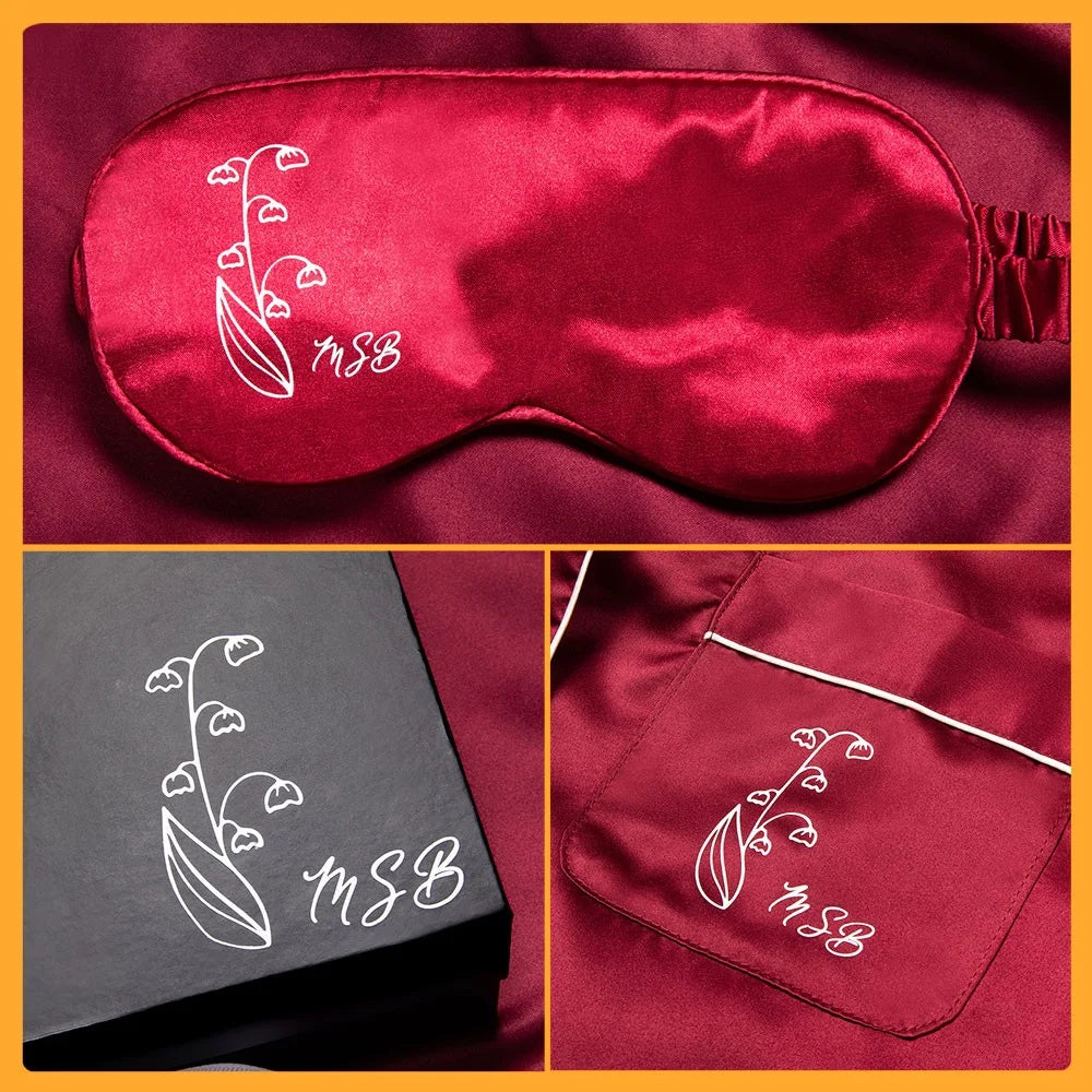 MY NIGHT CUDDLE SET | Custom Name Birth Flower Satin Nightgown, Eye Mask & Hair Band Set