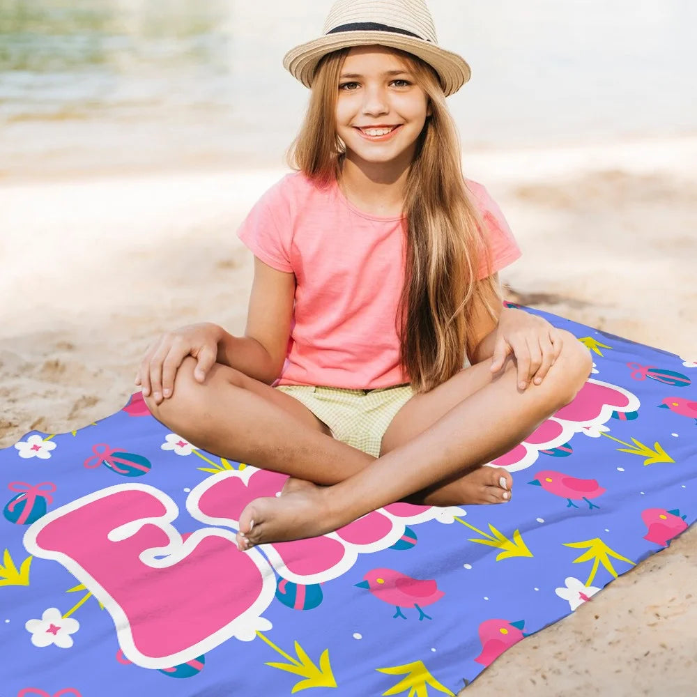 MIJN STRANDHANDDOEK | Gepersonaliseerde naam multicolor strandhanddoek, sneldrogende dieren/plant prints