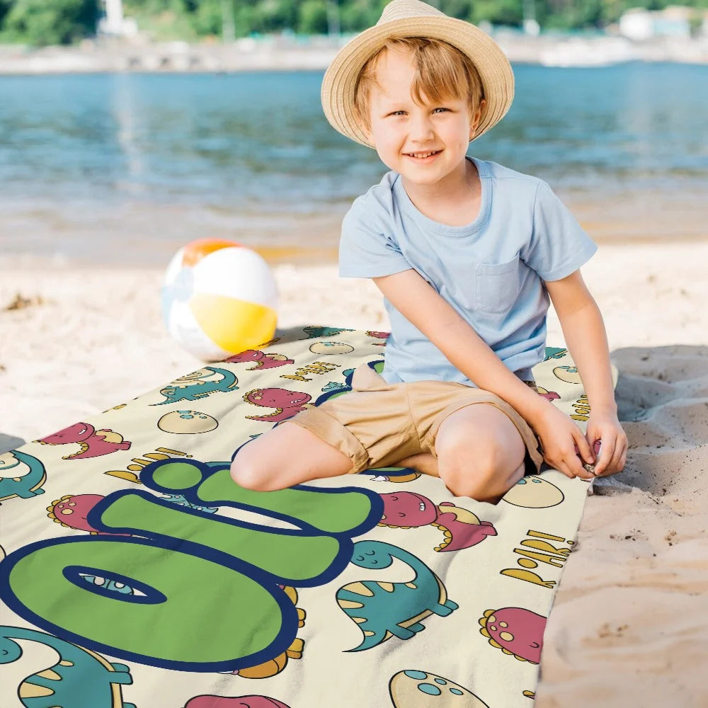 MIJN STRANDHANDDOEK | Gepersonaliseerde naam multicolor strandhanddoek, sneldrogende dieren/plant prints