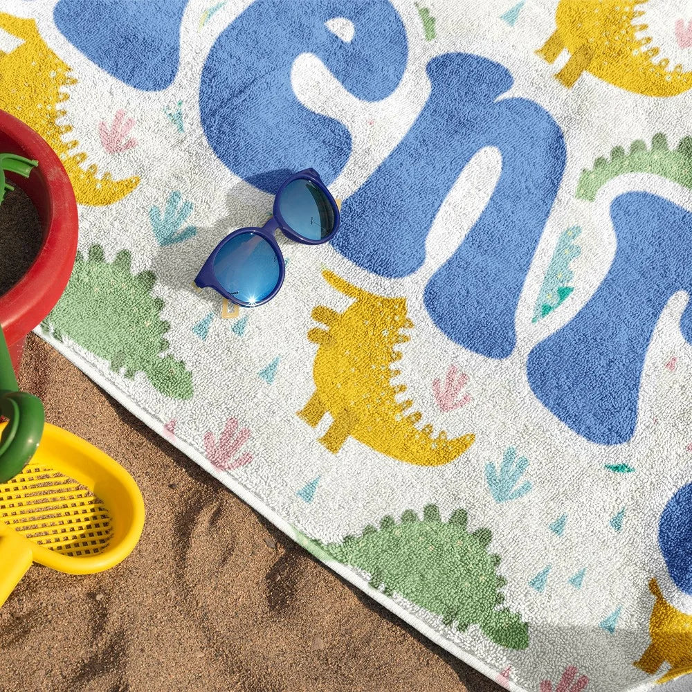 MIJN STRANDHANDDOEK | Gepersonaliseerde naam multicolor strandhanddoek, sneldrogende dieren/plant prints
