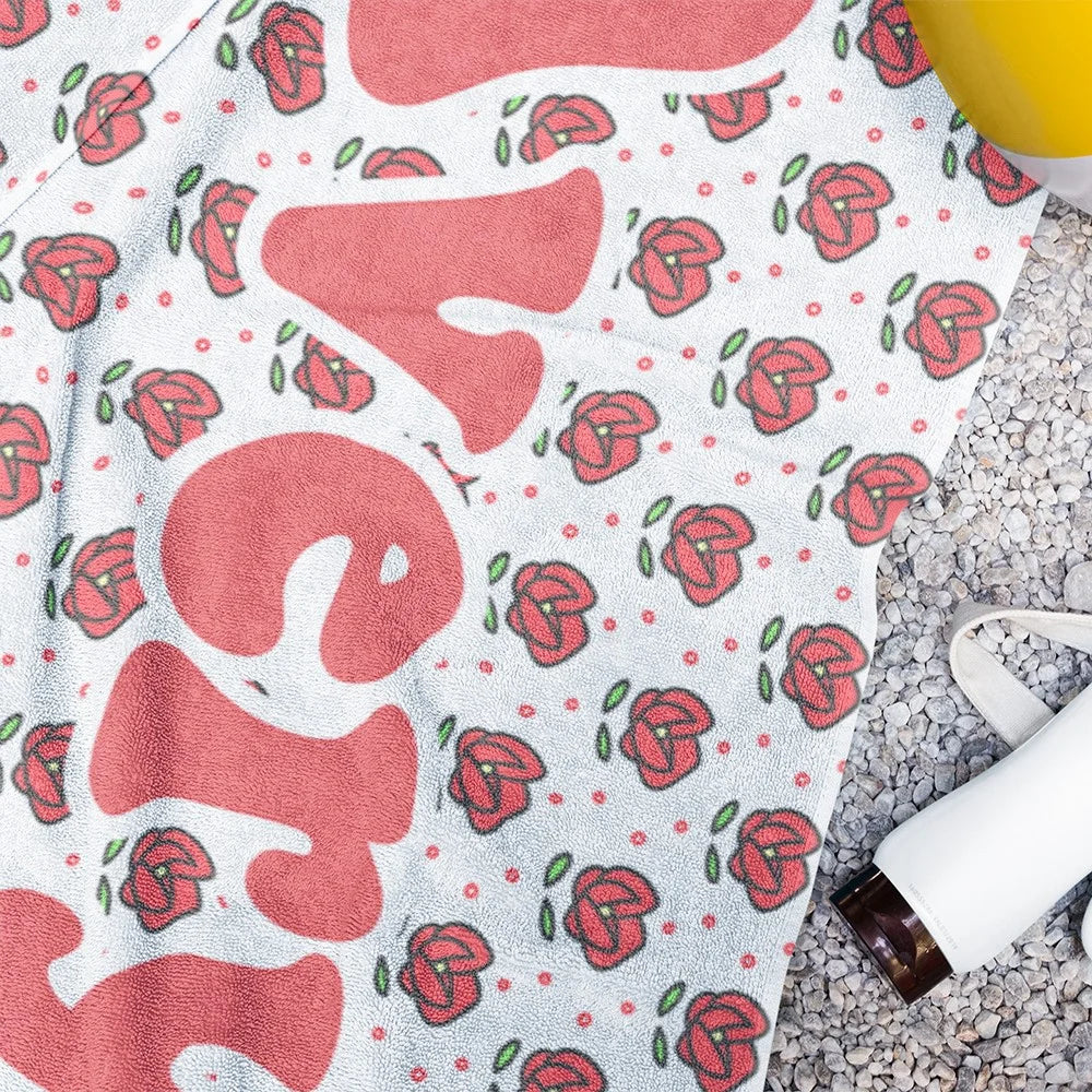 MIJN STRANDHANDDOEK | Gepersonaliseerde naam multicolor strandhanddoek, sneldrogende dieren/plant prints