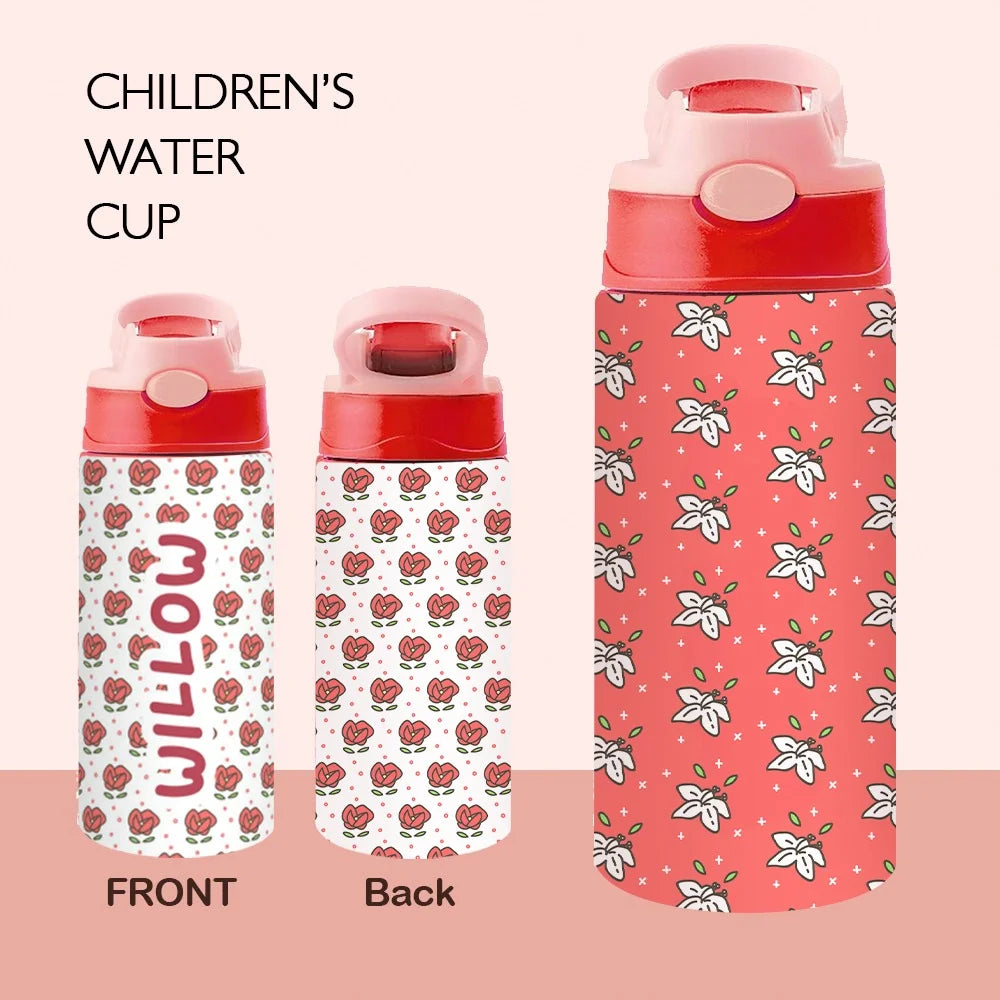 MIJN CARTOONSTALEN FLES | Gepersonaliseerde Naam Cartoonfles met Rietje, 350ml Roestvrij Staal