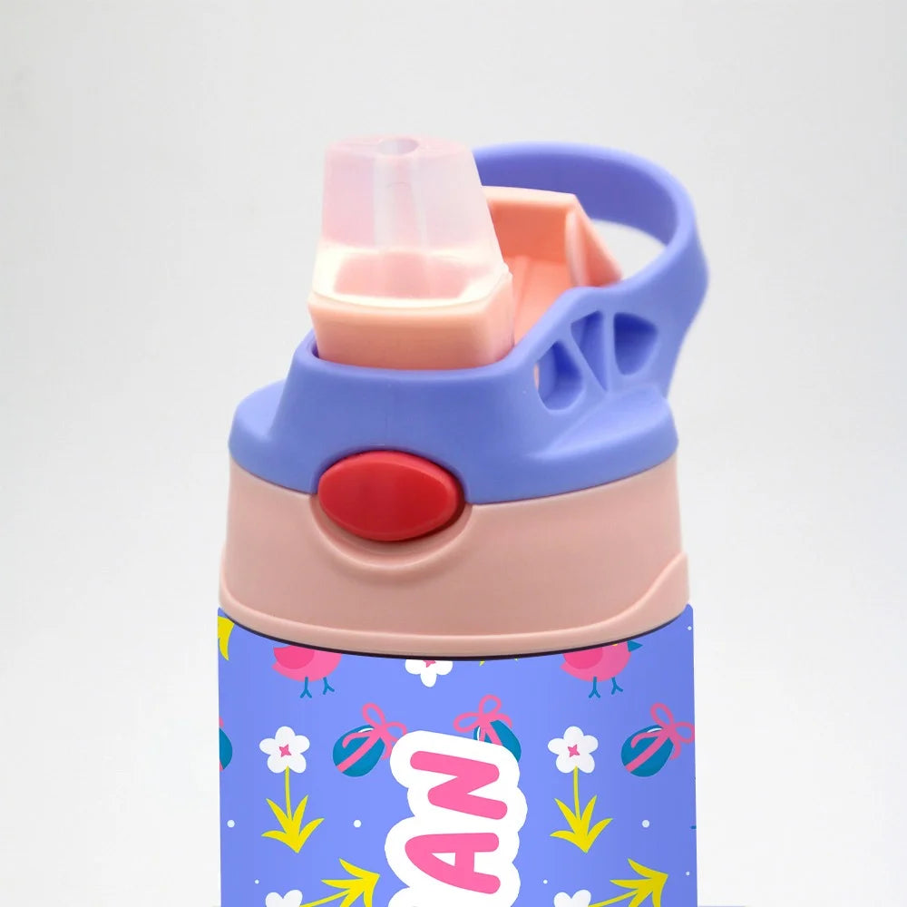 MIJN CARTOONSTALEN FLES | Gepersonaliseerde Naam Cartoonfles met Rietje, 350ml Roestvrij Staal