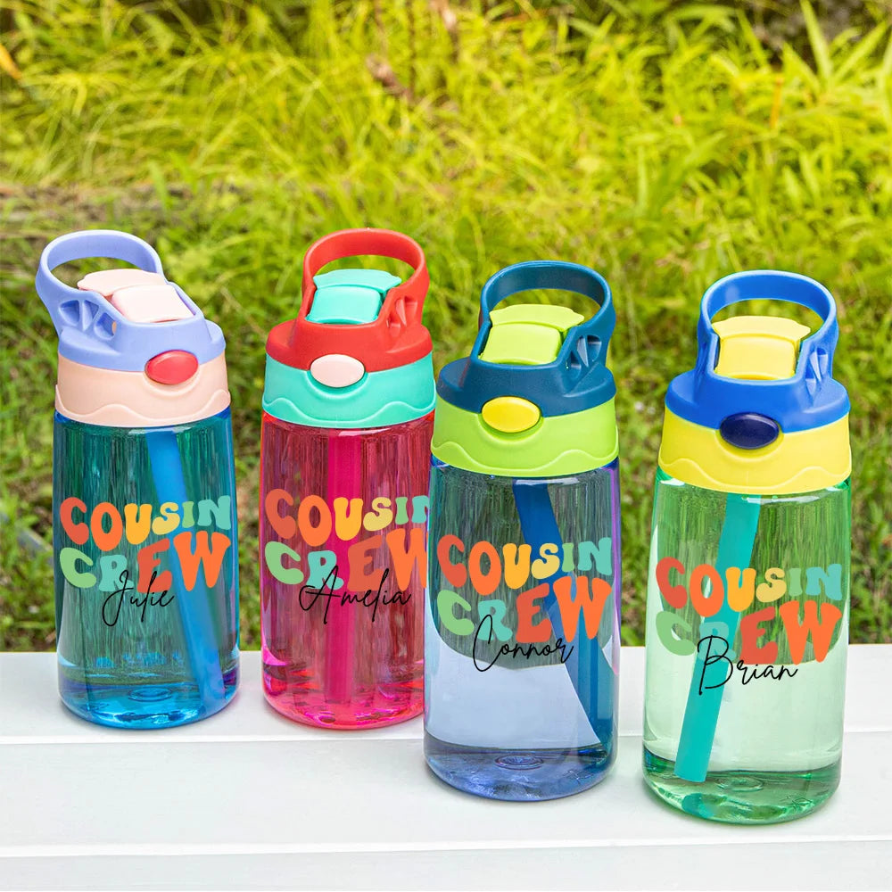 COUSIN CREW WATER BOTTLE | Custom Name Cousin Crew Kids Water Bottle, Perfect for Family Outings