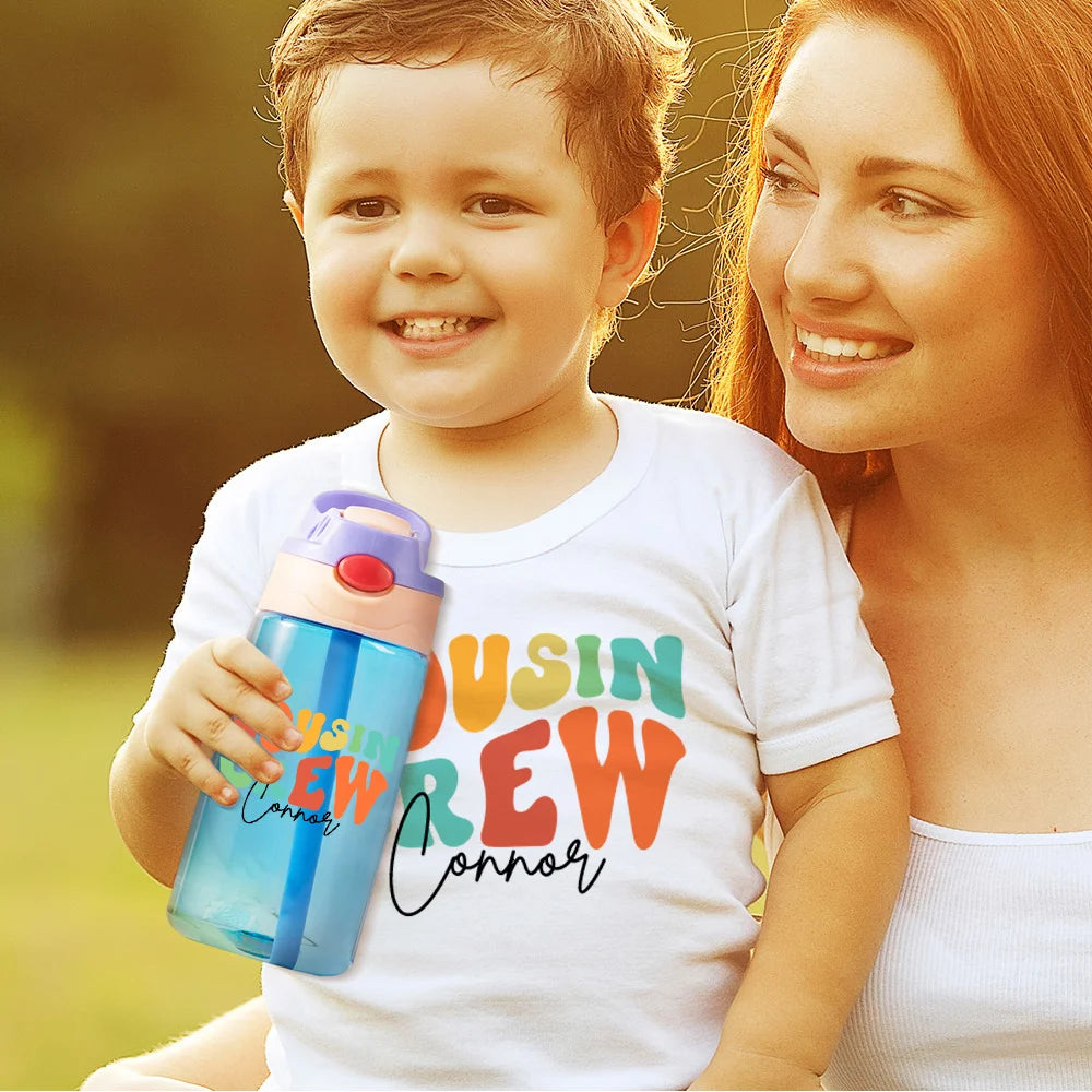 COUSIN CREW WATER BOTTLE | Custom Name Cousin Crew Kids Water Bottle, Perfect for Family Outings