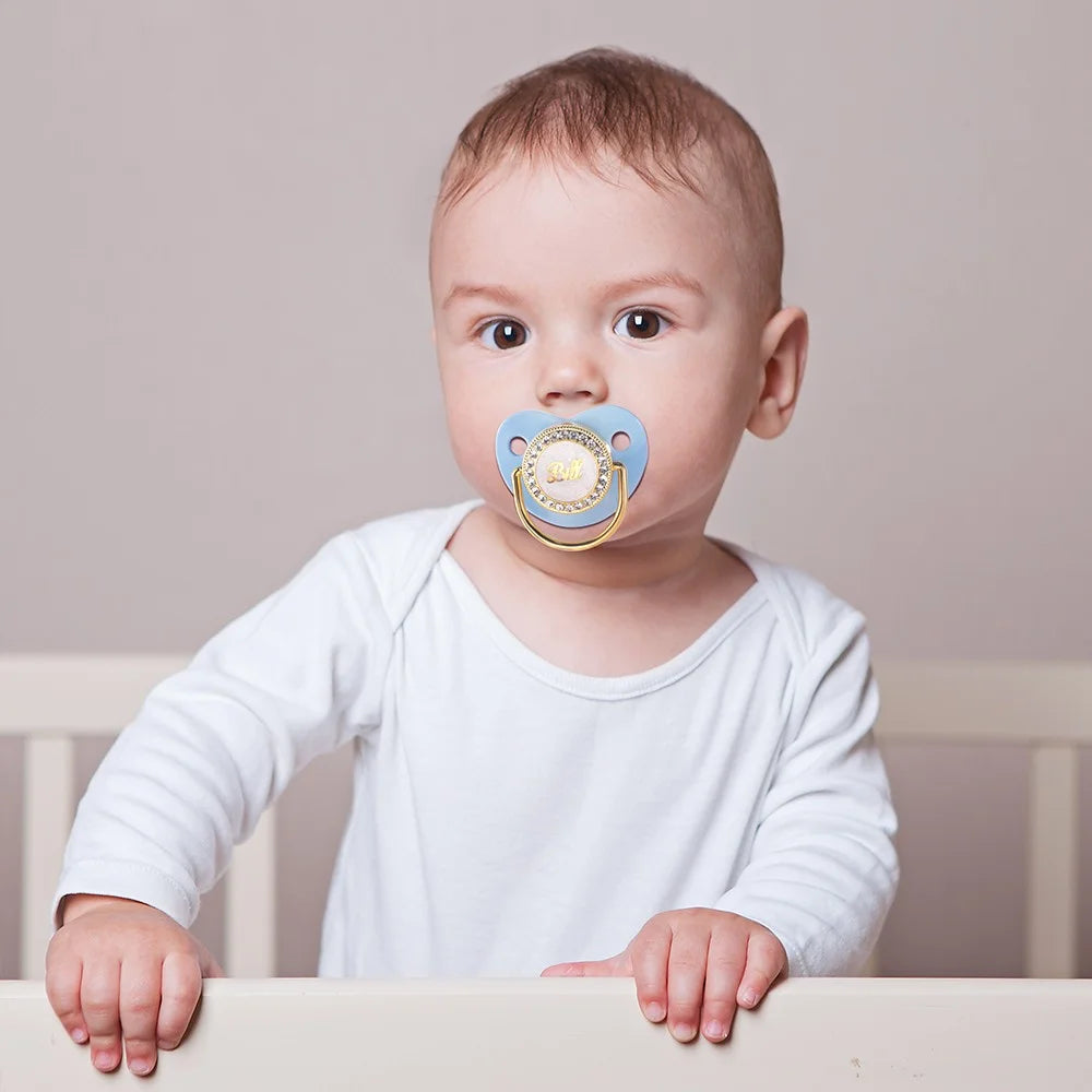 Gepersonaliseerde naam speenhouder clip set, BPA-vrij, aangepaste siliconen fopspeen voor 0-6 maanden pasgeboren meisjes/jongens/prematuren, gouden luxe cadeaus voor babyâ€™s