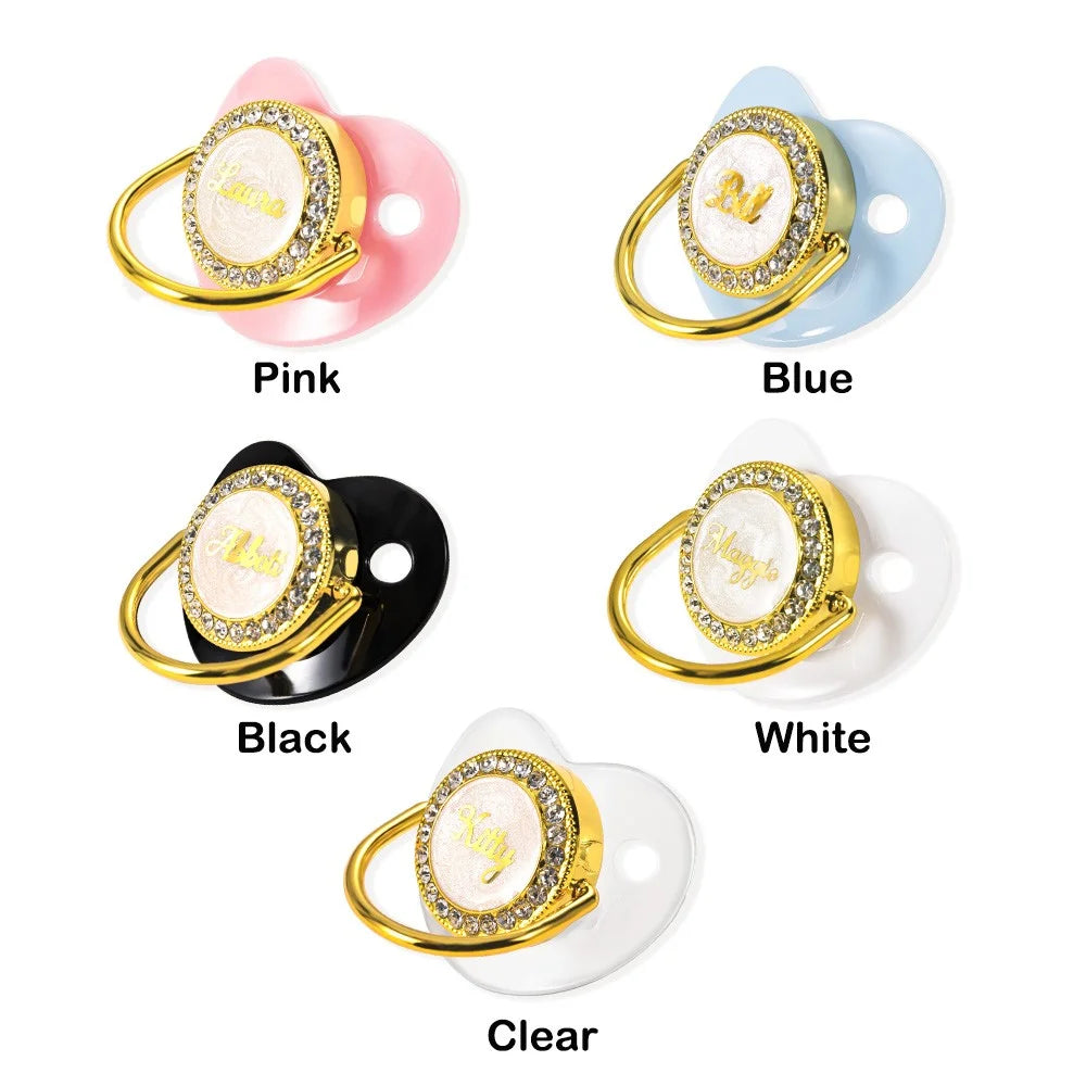 Gepersonaliseerde naam speenhouder clip set, BPA-vrij, aangepaste siliconen fopspeen voor 0-6 maanden pasgeboren meisjes/jongens/prematuren, gouden luxe cadeaus voor babyâ€™s