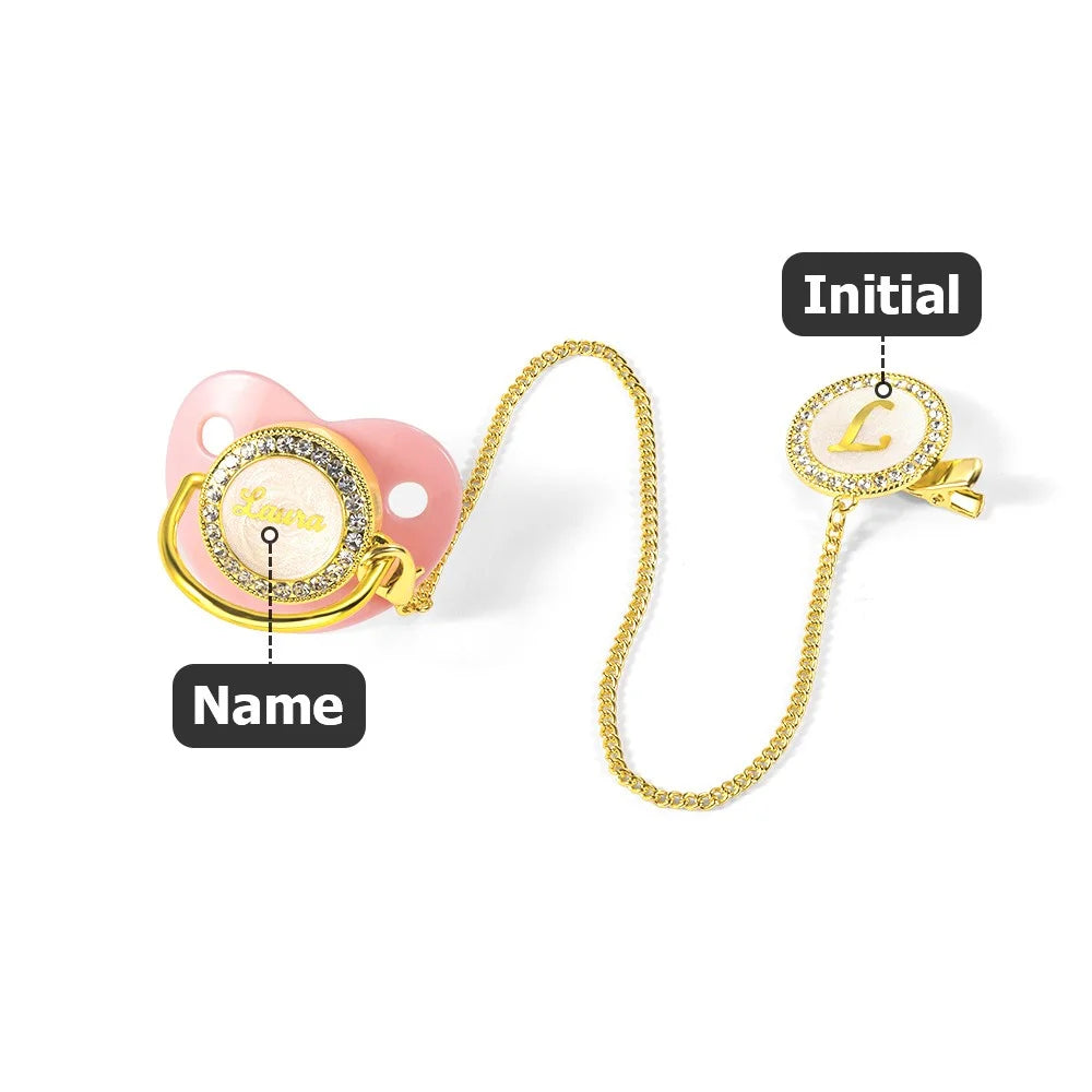 Gepersonaliseerde naam speenhouder clip set, BPA-vrij, aangepaste siliconen fopspeen voor 0-6 maanden pasgeboren meisjes/jongens/prematuren, gouden luxe cadeaus voor babyâ€™s