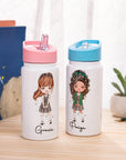 GIRLS WATER BOTTLE WITH STRAW | Personalized Name Girls School Tumbler, 14oz Stainless Steel Water Bottle with Straw