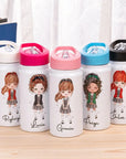 GIRLS WATER BOTTLE WITH STRAW | Personalized Name Girls School Tumbler, 14oz Stainless Steel Water Bottle with Straw