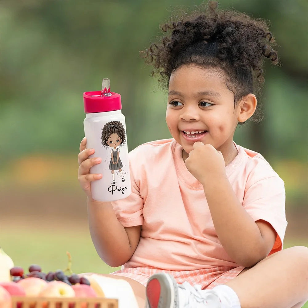 GIRLS WATER BOTTLE WITH STRAW | Personalized Name Girls School Tumbler, 14oz Stainless Steel Water Bottle with Straw