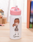 GIRLS WATER BOTTLE WITH STRAW | Personalized Name Girls School Tumbler, 14oz Stainless Steel Water Bottle with Straw