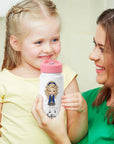 GIRLS WATER BOTTLE WITH STRAW | Personalized Name Girls School Tumbler, 14oz Stainless Steel Water Bottle with Straw