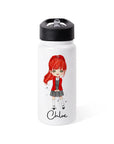 GIRLS WATER BOTTLE WITH STRAW | Personalized Name Girls School Tumbler, 14oz Stainless Steel Water Bottle with Straw