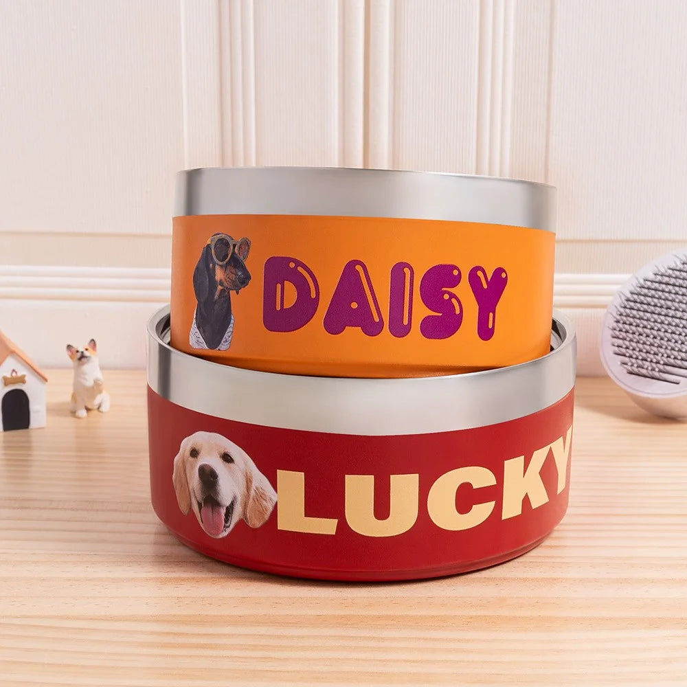 Gepersonaliseerde foto- en naam hondenkom, aangepaste roestvrijstalen huisdierensnoepjescontainer voor voedsel en water, voerkom voor puppycadeaus voor kleine, middelgrote/grote honden